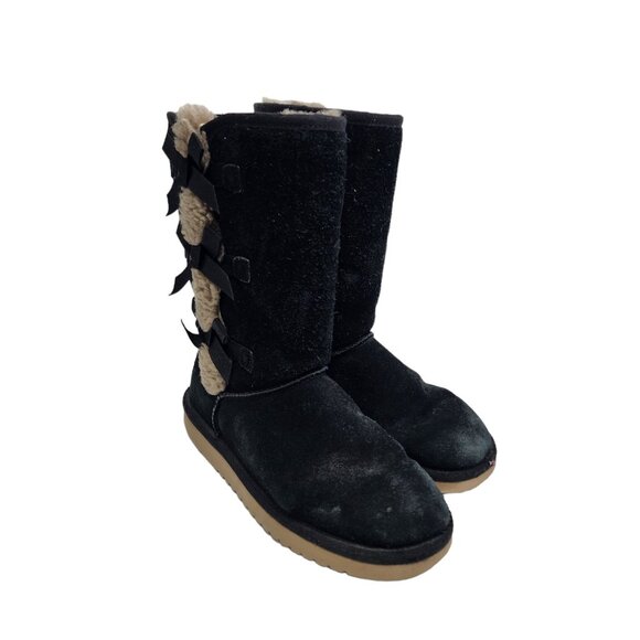 Koolaburra by Ugg Black Bow Sheep Skin Leather Mid Shaft Boots Size 6 - Picture 1 of 11